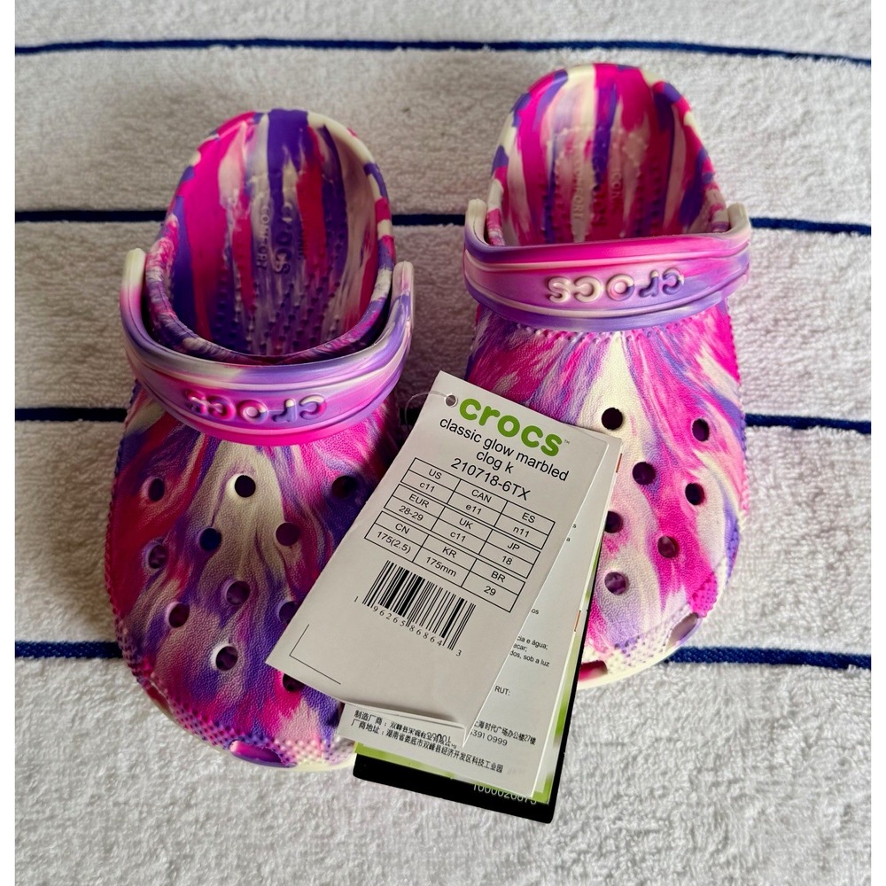 Crocs Classic Glow Marbled Clog K Pink Multi Glow in the Dark Kids C11 210718